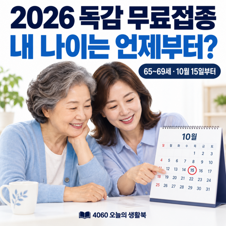 2026 독감 무료접종 안내: 달력을 함께 보는 엄마와 딸, 65~69세는 10월 15일부터