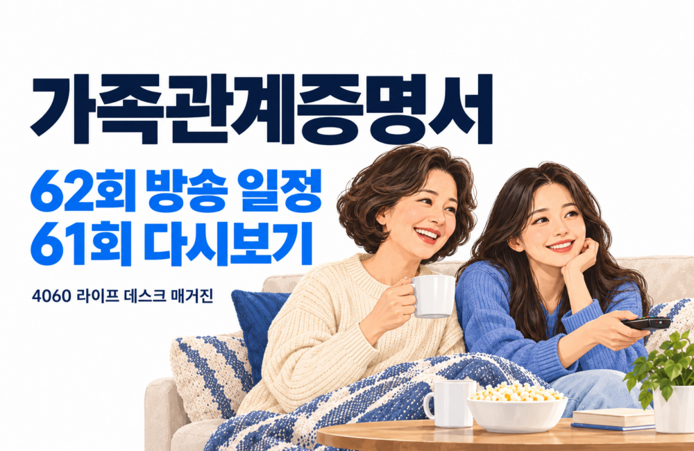 가족관계증명서 62회 방송 일정과 61회 다시보기 안내, 함께 TV를 보는 엄마와 딸
