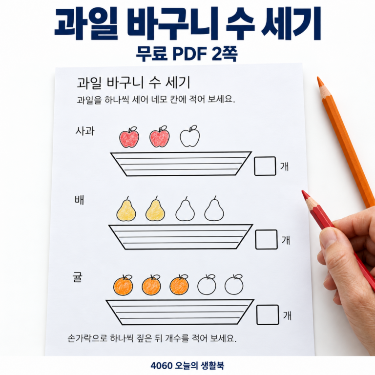 시니어 과일 수 세기 활동지 도안을 크게 보여주는 활용 예시